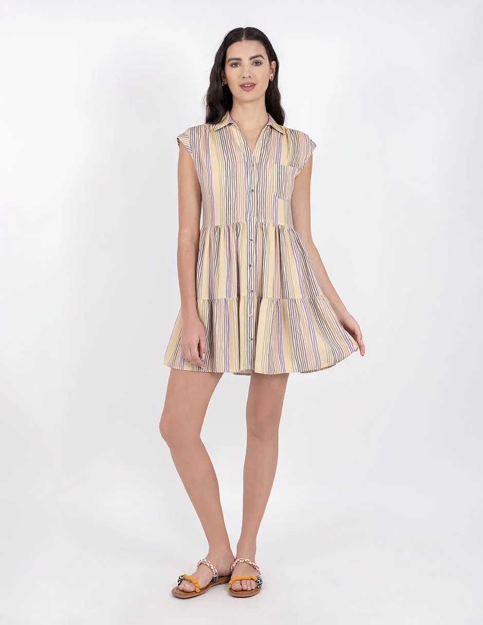 Vestido camisero multicolor con fibra natural - Imagen 4