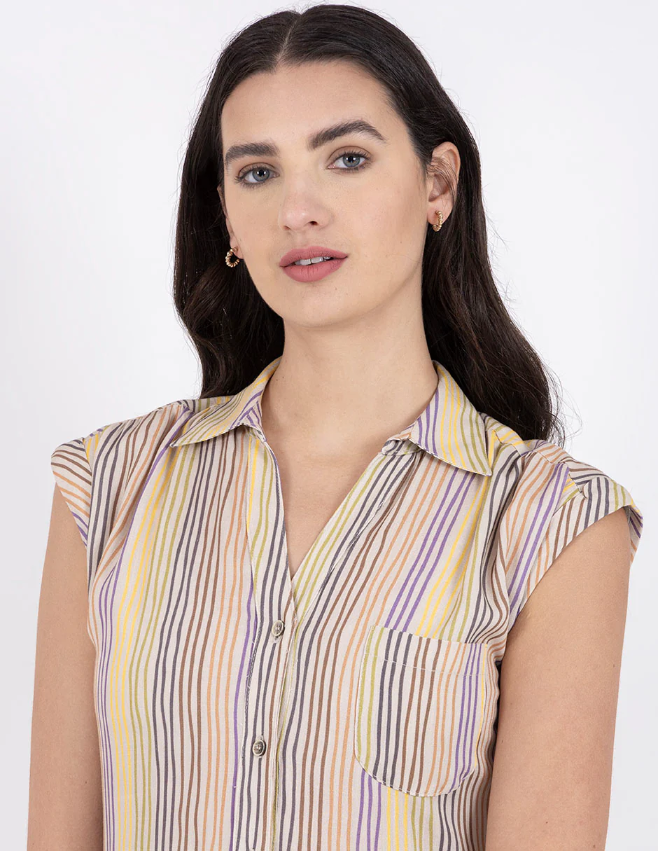 Vestido camisero multicolor con fibra natural - Imagen 3