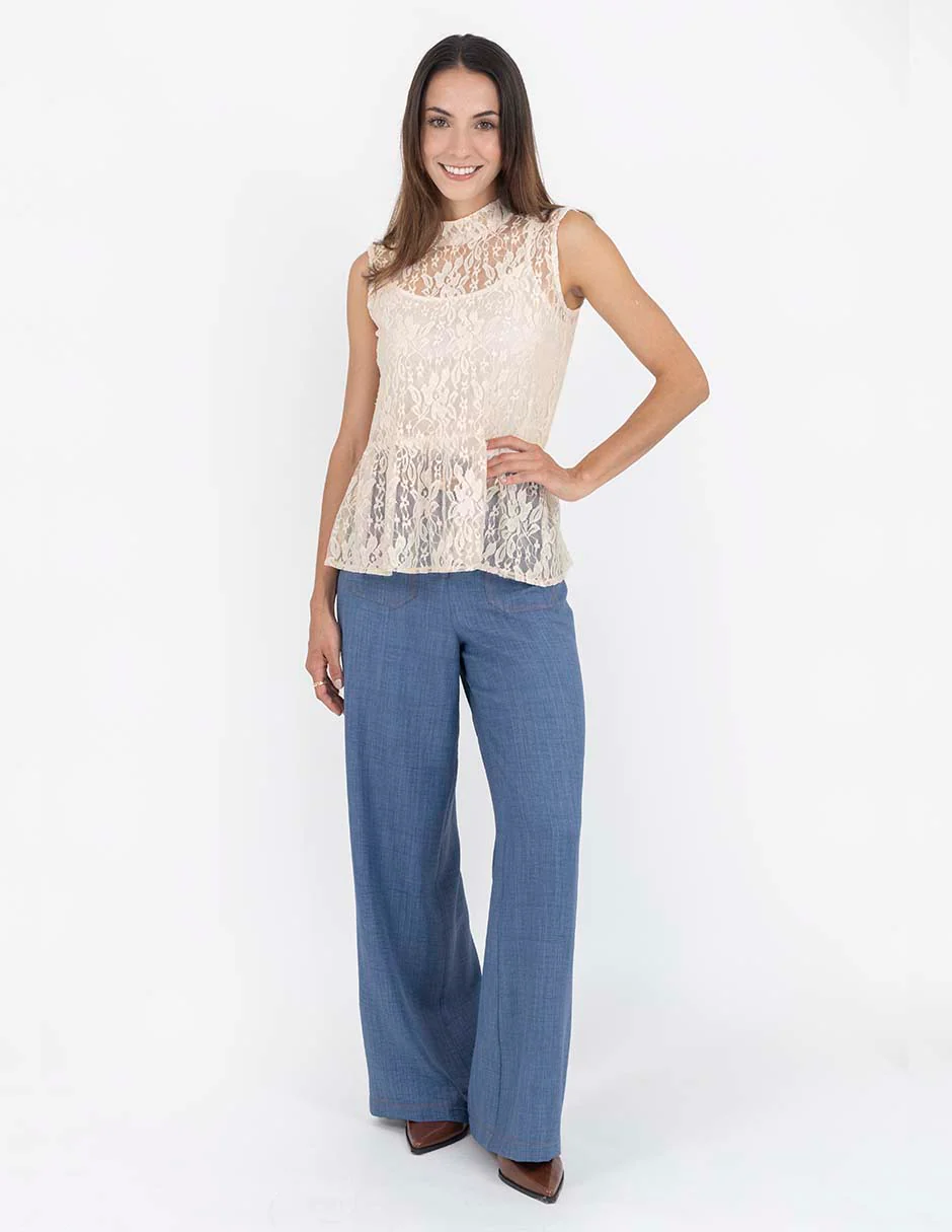 Blusa crema sin mangas y encaje floral - Imagen 5
