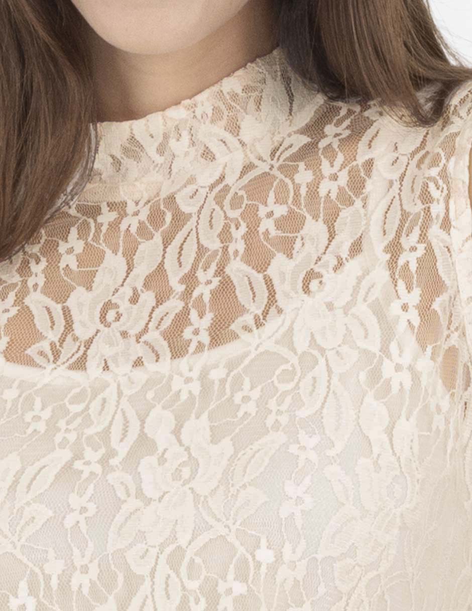 Blusa crema sin mangas y encaje floral - Imagen 3