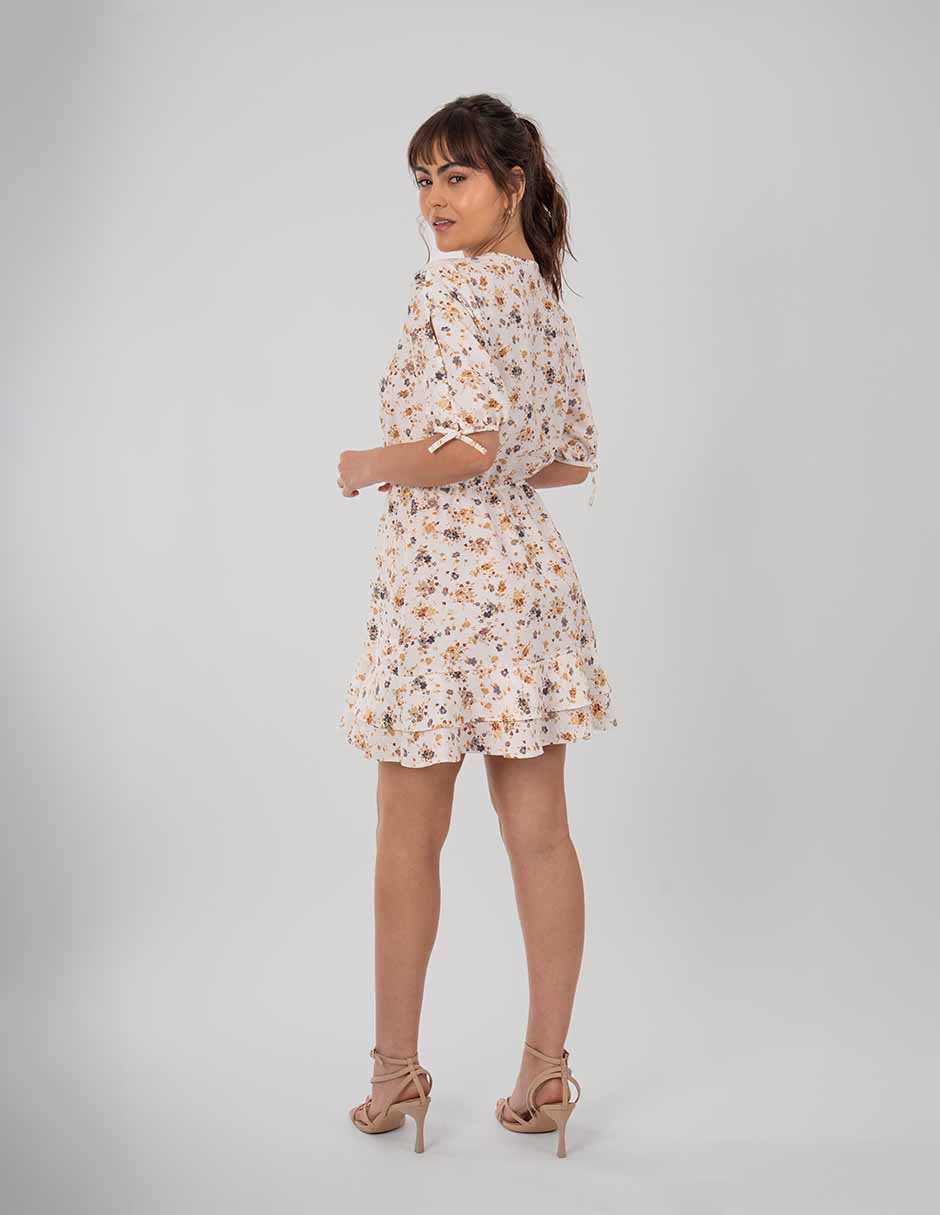 Vestido corto estampado con detalle ligero de olanes - Imagen 3
