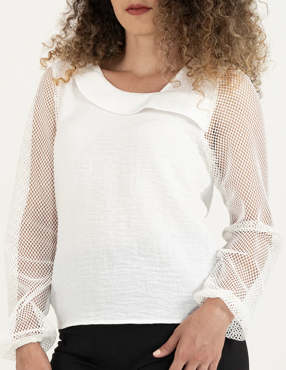 Blusa escote asimétrico con mangas en contraste de red - Imagen 5