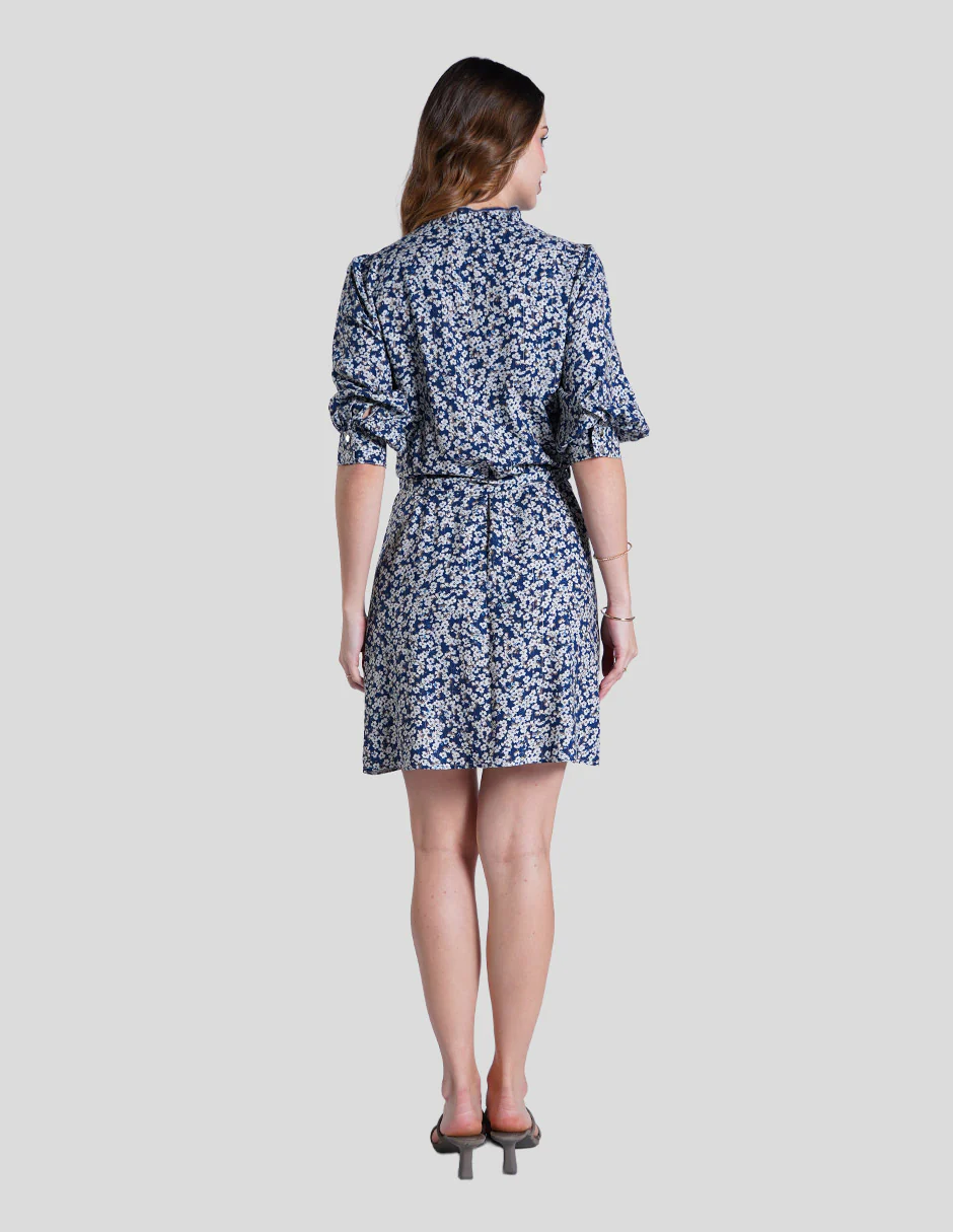 Vestido azul estampado con mangas 3/4 - Imagen 3