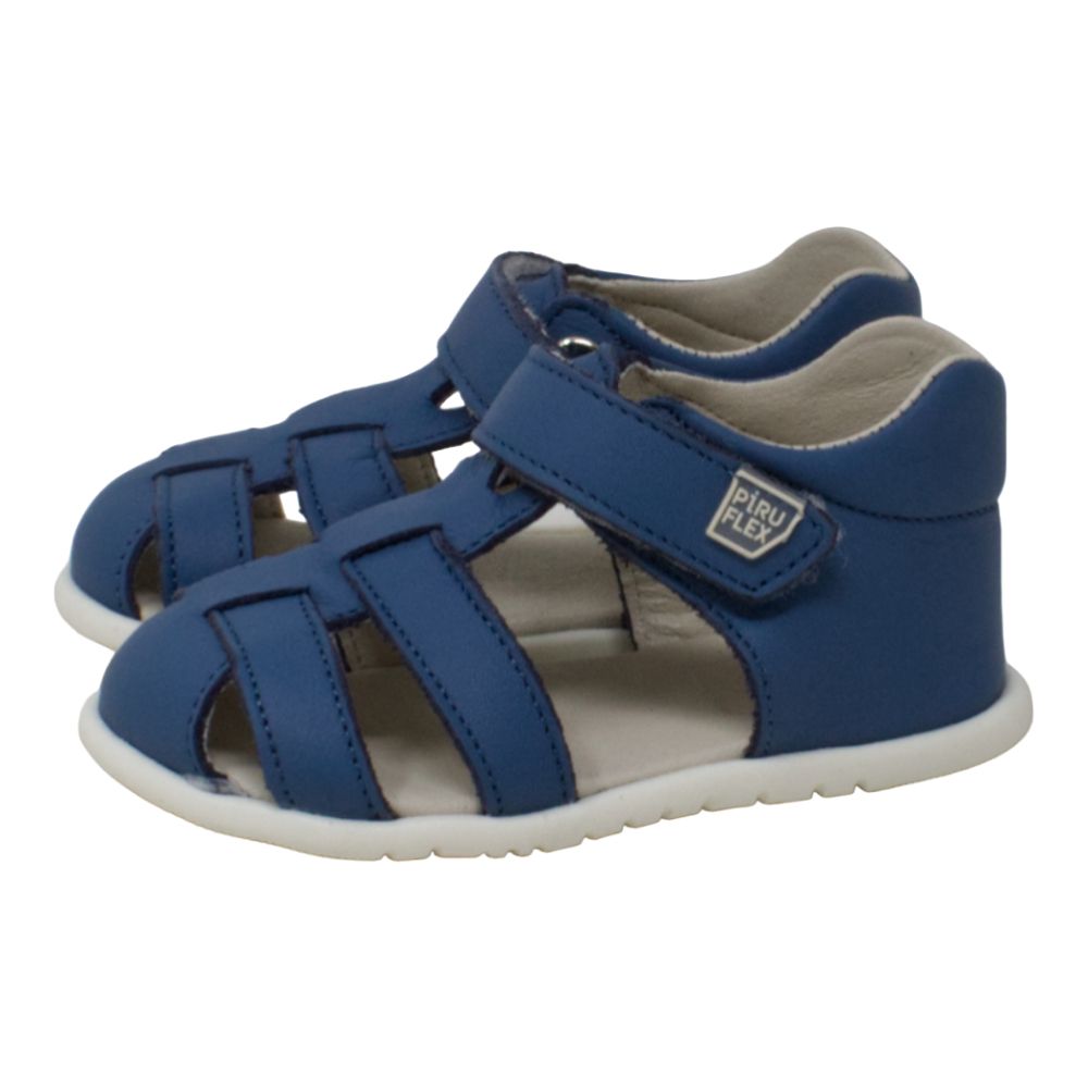 Sandalia infantil respetuosa cangrejera piel azul PIRUFLEX - Imagen 2
