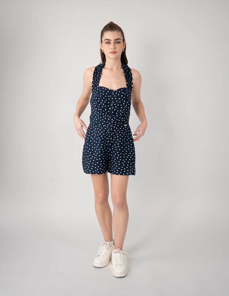 Jumpsuit corto azul marino y diseño de dots - Imagen 5