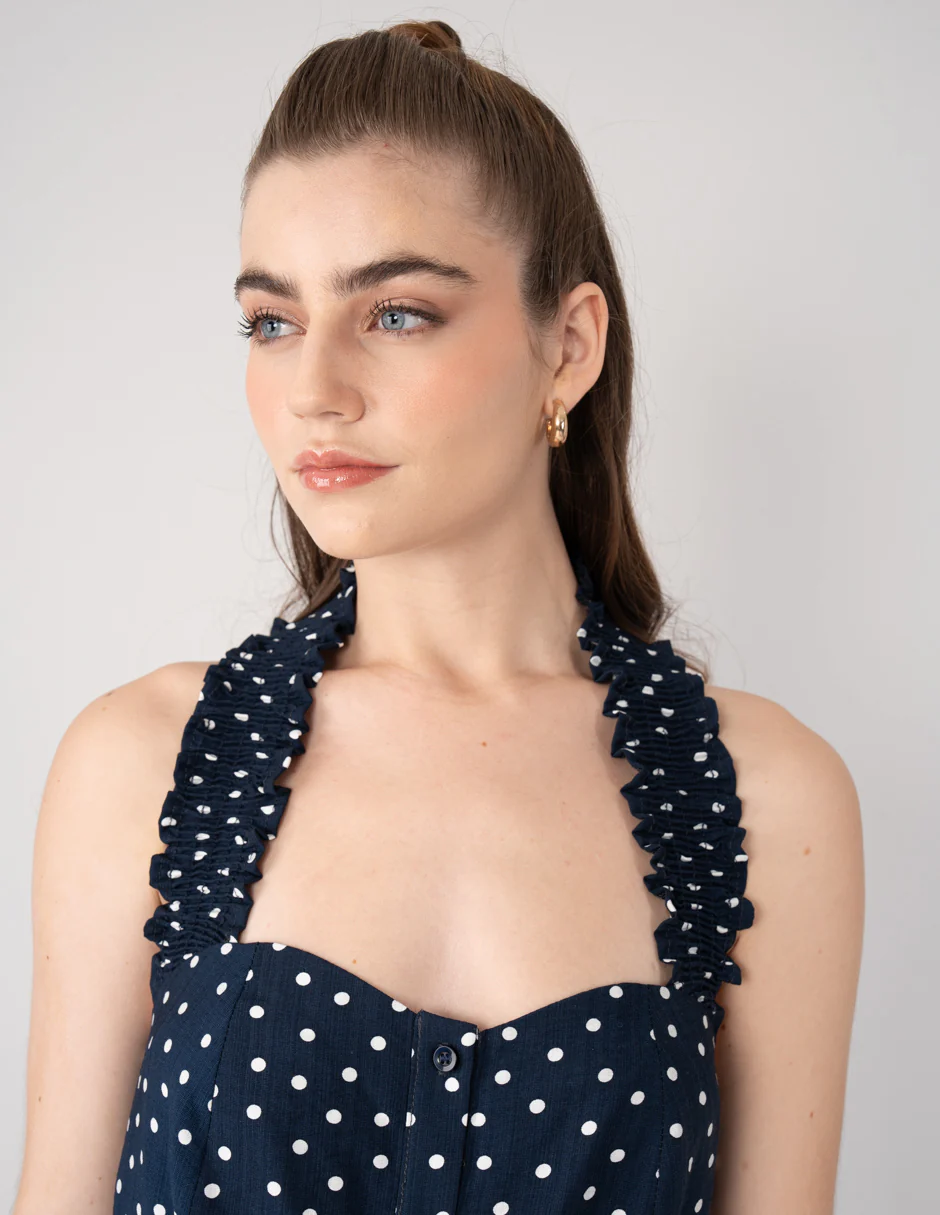 Jumpsuit corto azul marino y diseño de dots - Imagen 4