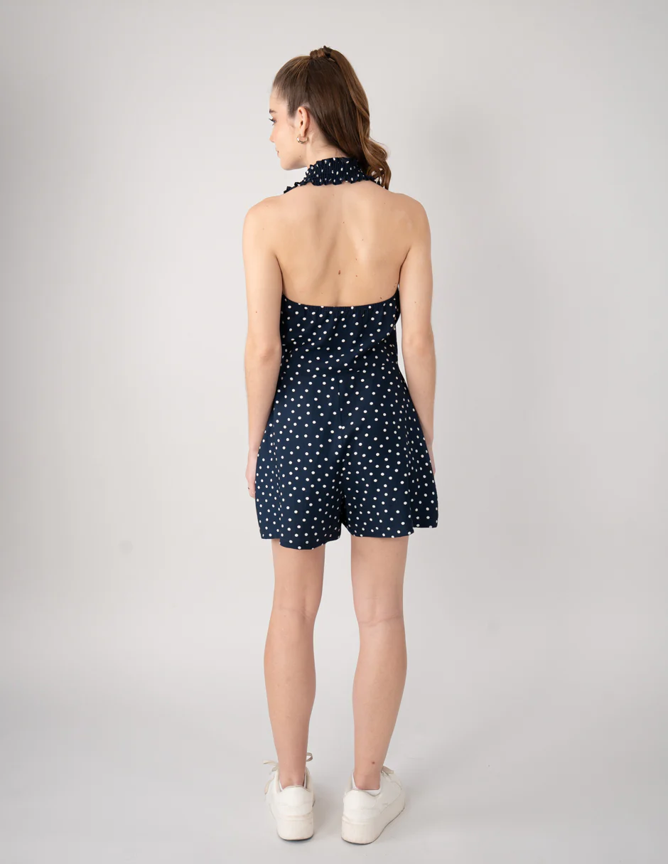 Jumpsuit corto azul marino y diseño de dots - Imagen 3